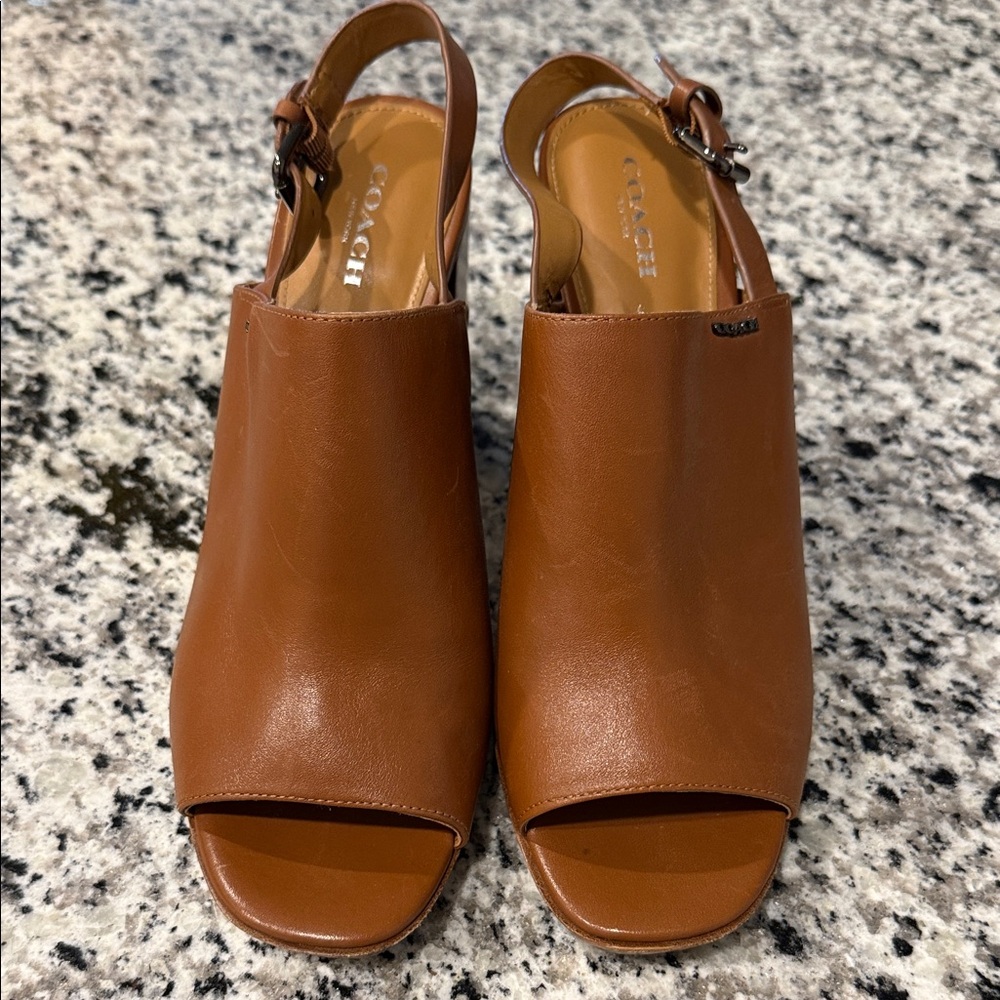 EUC Coach Women's Brown Peep Toe Slingback Mules